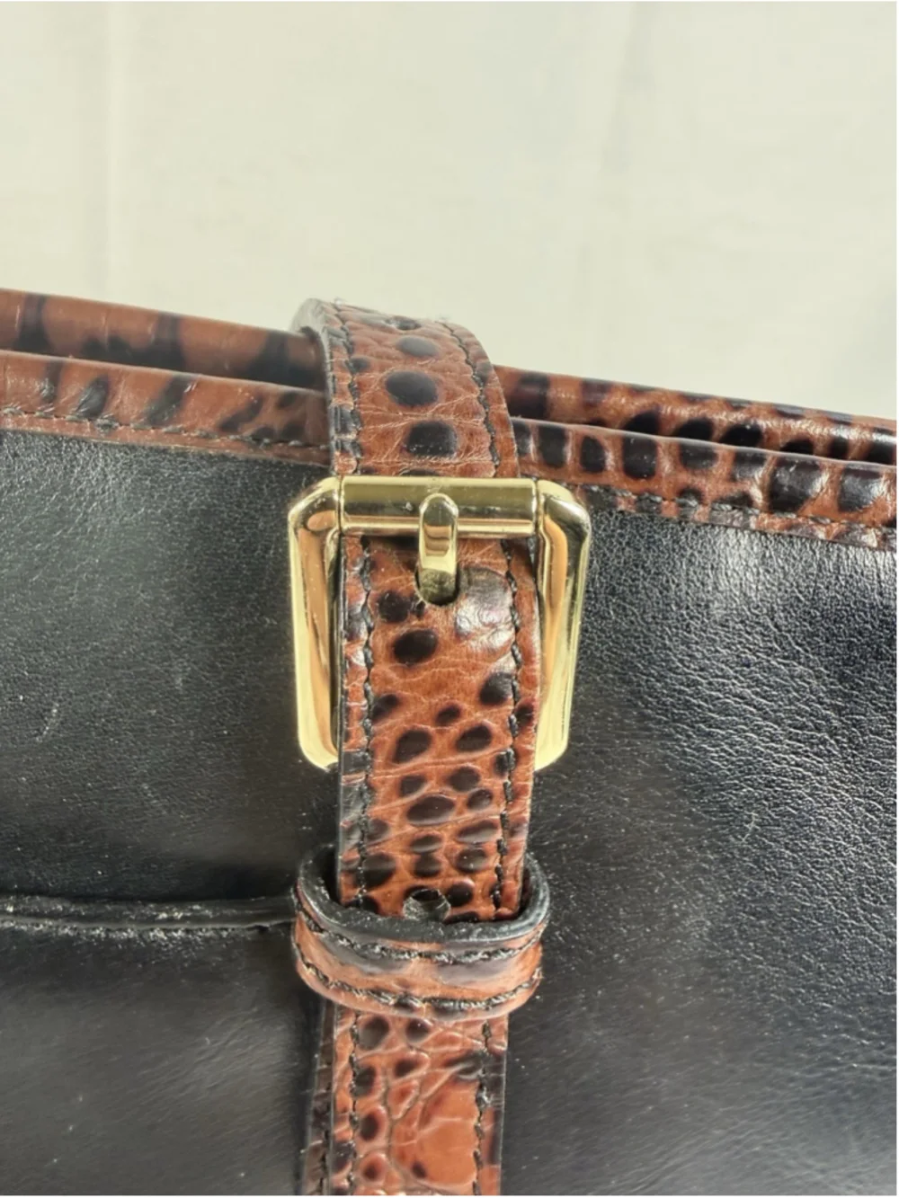 BRAHMIN Croc Embossed Leather Handbag Tote Purse Charms Black Brown